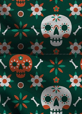 Tecido Blackout Estampa Digital Caveira Mexicana Fundo Verde 1,35m de Largura