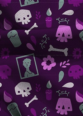 Tecido Blackout Estampa Digital Caveira Quadros 1,35m de Largura