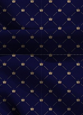 Tecido Blackout Estampa Digital  Coroa Dourada Fundo Marinho 1,35m de Largura