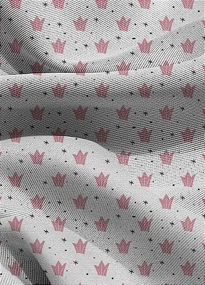 Tecido Blackout Estampa Digital  Coroa Rosa Fundo Branco 1,35m de Largura