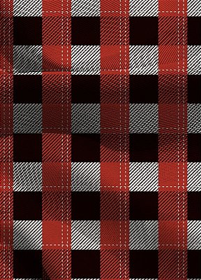 Tecido Blackout Estampa Digital  Xadrez Marrom Linhas Laranja 1,35m de Largura