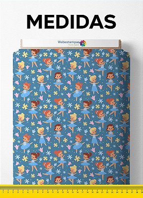 Tecido Blackout Estampa Digital Bailarina Fundo Azul 1,35m de Largura