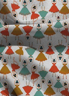 Tecido Blackout Estampa Digital Bailarinas Coloridas 1,35m de Largura