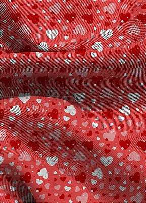 Tecido Blackout Estampa Digital Coração Branco e Vermelho 1,35m de Largura