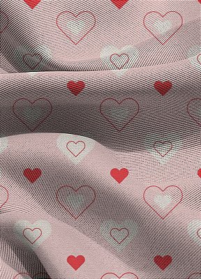 Tecido Blackout Estampa Digital Coração Love Rosa 1,35m de Largura