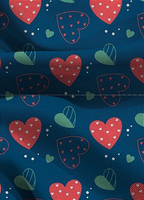 Tecido Blackout Estampa Digital Corações Fundo Marinho 1,35m de Largura