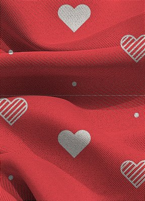 Tecido Blackout Estampa Digital Corações Fundo Vermelho 1,35m de Largura