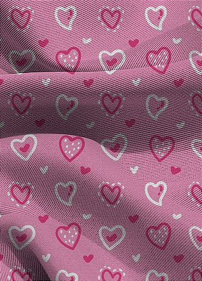 Tecido Blackout Estampa Digital Corações Rosa e Branco 1,35m de Largura