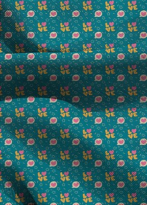 Tecido Blackout Estampa Digital Love Fundo Azul 1,35m de Largura