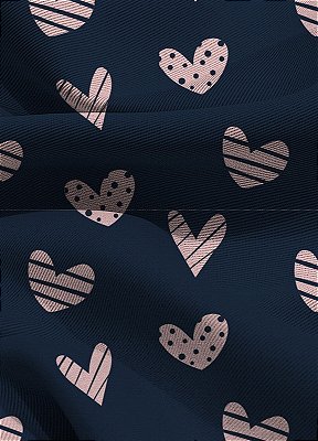 Tecido Blackout Estampa Digital Pequeno Coração Fundo Marinho 1,35m de Largura