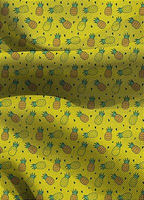 Tecido Blackout Estampa Digital Abacaxi Fundo Amarelo 1,35m de Largura