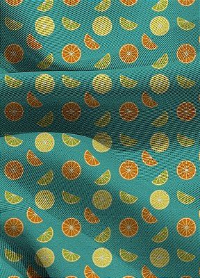 Tecido Blackout Estampa Digital Laranja e Limão Fundo Azul 1,35m de Largura