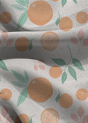 Tecido Blackout Estampa Digital Laranja Fundo Branco 1,35m de Largura
