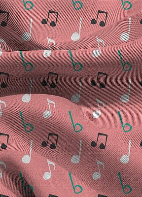 Tecido Blackout Estampa Digital Nota Musical Azul Fundo Rosa 1,35m de Largura