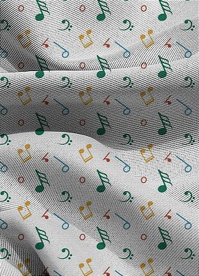 Tecido Blackout Estampa Digital Notas Musicais Fundo Branco 1,35m de Largura