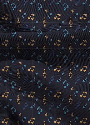 Tecido Blackout Estampa Digital Notas Musicais Fundo Preto 1,35m de Largura
