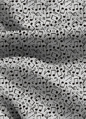 Tecido Blackout Estampa Digital Notas Musicais Pretas Fundo Branco 1,35m de Largura