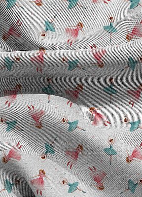 Tecido Blackout Estampa Digital Bailarinas Azul e Rosa 1,35m de Largura