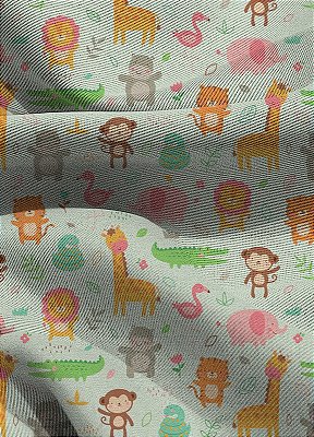 Tecido Blackout Estampa Digital Animais Brincando 1,35m de Largura