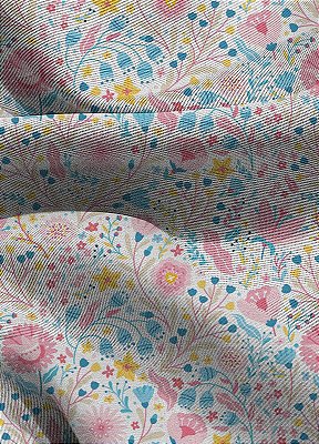 Tecido Blackout Estampa Digital Floral Azul e Rosa 1,35m de Largura