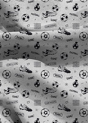Tecido Blackout Estampa Digital Futebol Preto Fundo Branco 1,35m de Largura