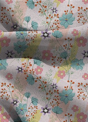 Tecido Blackout Estampa Digital Floral Azul Laranja e Rosa 1,35m de Largura