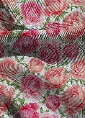 Tecido Blackout Estampa Digital Rosas Rosa e Rose Fundo Branco 1,35m de Largura
