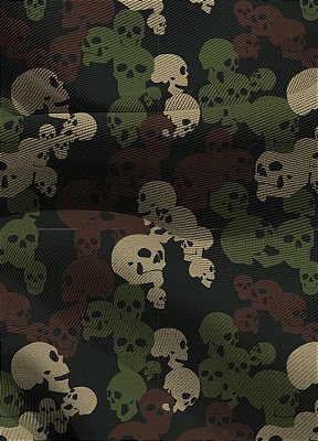 Tecido Blackout Estampa Digital Camuflado De Caveiras Verde 1,35m de Largura