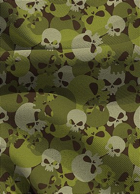 Tecido Blackout Estampa Digital Caveira Camuflada Verde e Branco 1,35m de Largura