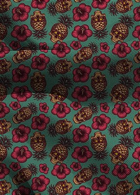 Tecido Blackout Estampa Digital Caveira Floral Dourada 1,35m de Largura