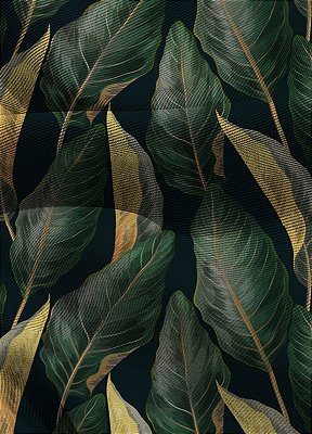 Tecido Blackout Estampa Digital Folhas Verde Fundo Preto 1,35m de Largura