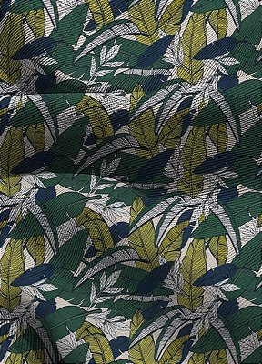 Tecido Blackout Estampa Digital Folhas Amarelo Verde e Azul 1,35m de Largura