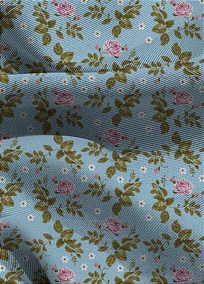 Tecido Blackout Estampa Digital Floral Fundo Azul 1,35 de Largura