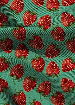 Tecido Blackout Estampa Digital Morangos Fundo Verde 1,35 de Largura