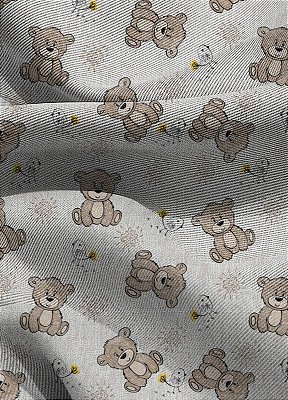 Tecido Blackout Estampa Digital Urso e Passarinho 1,35m de Largura