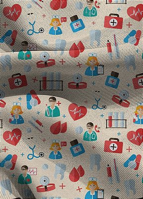 Tecido Blackout Estampa Digital Saúde 9 com 1,35m de Largura