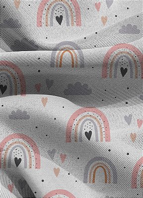 Tecido Blackout Estampa Digital Arco-íris Rosa e Cinza 1,35m de Largura