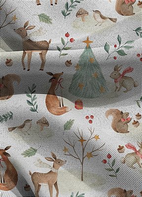 Tecido Blackout Estampa Digital Animais do Natal 1,35m de Largura