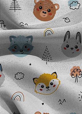 Tecido Blackout Estampa Digital Bichinhos Fundo Branco 1,35m de Largura