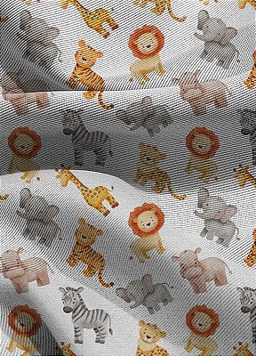 Tecido Blackout Estampa Digital Savana Fundo Branco 1,35m de Largura