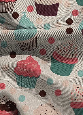 Tecido Blackout Estampa Digital Cupcakes Lindos 1,35m de Largura