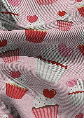 Tecido Blackout Estampa Digital Love Cupcake 1,35m de Largura