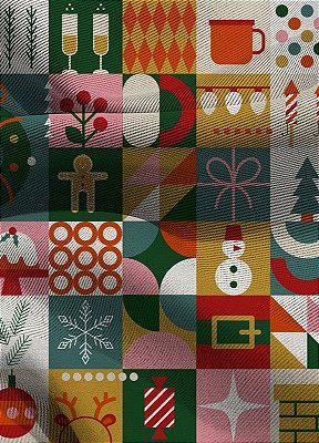 Tecido Blackout Estampa Digital Patchwork Natal 1,35m de Largura
