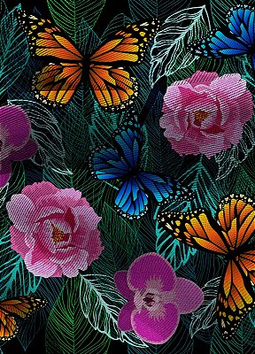 Tecido Blackout Estampa Digital Floral 327 com 1,35m de Largura