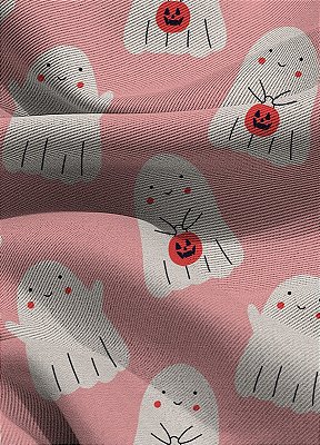 Tecido Blackout Estampa Digital Fantasminhas Fundo Rosa 1,35m de Largura