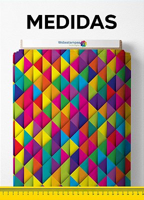 Tecido Malha Poliflex Poliéster Elastano Estampa Digital Triângulos Coloridos 3D 1,50m de Largura