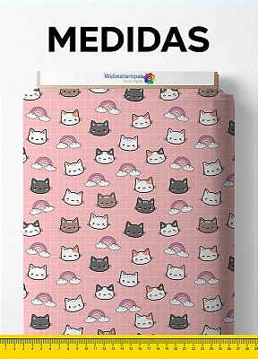 Tecido Malha Poliflex Poliéster Elastano Estampa Digital Gatinhos Fundo Rosa 1,50m de Largura