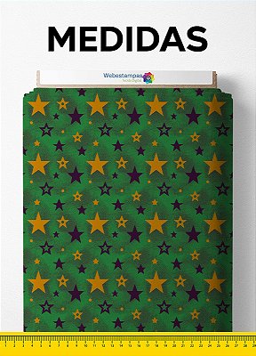 Tecido Velboa Estampa Digital Estrelas Verde e Amarelo 1,55m de Largura