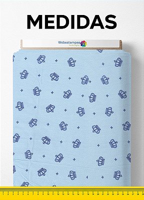 Tecido Tricoline Misto Estampa Digital Coroa Fundo Azul Bebê 1,50m de Largura