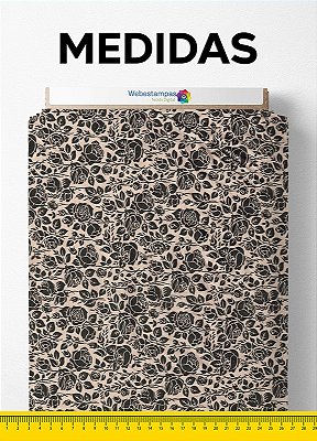 Tecido Tricoline Misto Estampa Digital Floral Fundo Bege 1,50m de Largura